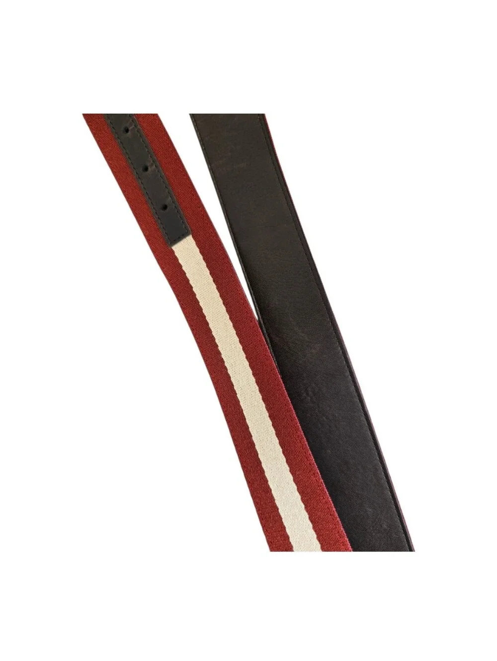Bally Men's Size 90/36 Reversible B Buckle Canvas & Leather Belt Burgundy/Cream